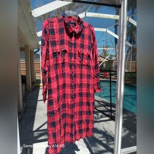 Lane Bryant Red/Black Plaid Long Sleeve Button Up Dress Sz 18